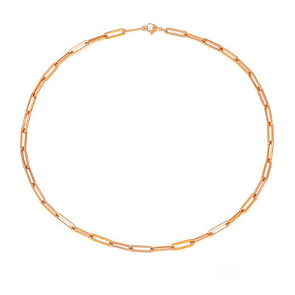 Women's stainless steel chain necklace with polished finish and interlocking links.