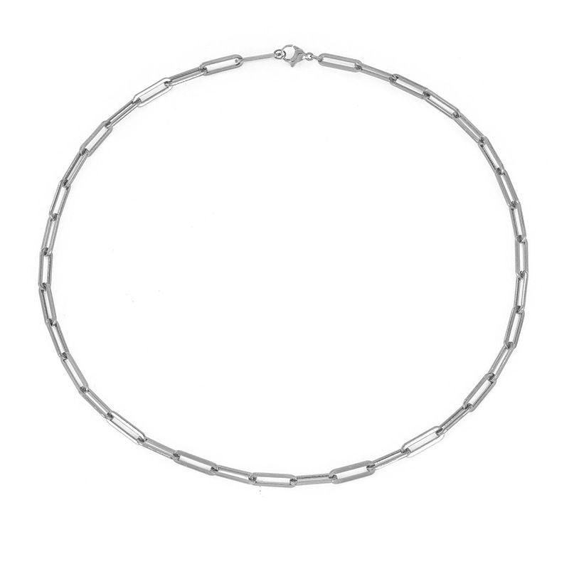 Women's stainless steel chain necklace with interlocking links and polished finish.
